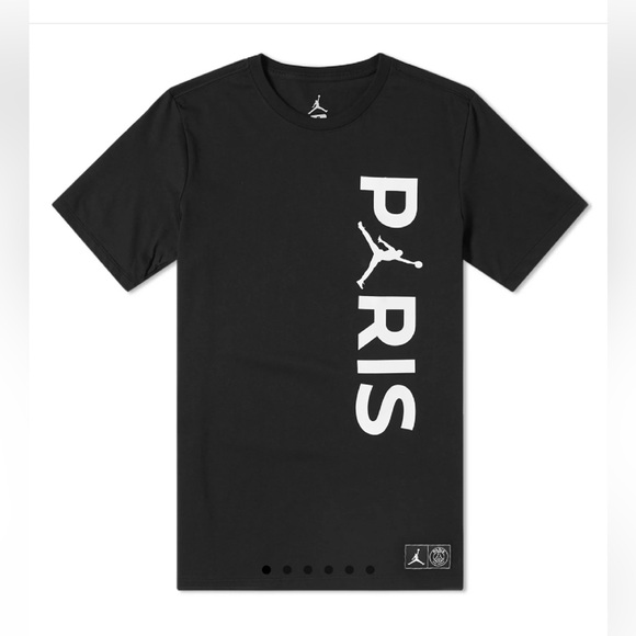JORDAN X PARIS SAINT-GERMAIN WORDMARK TEE, Black & White, sz Small - Picture 1 of 12